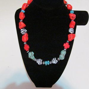 Stone and glass bead 16 inch choker colorful necklace